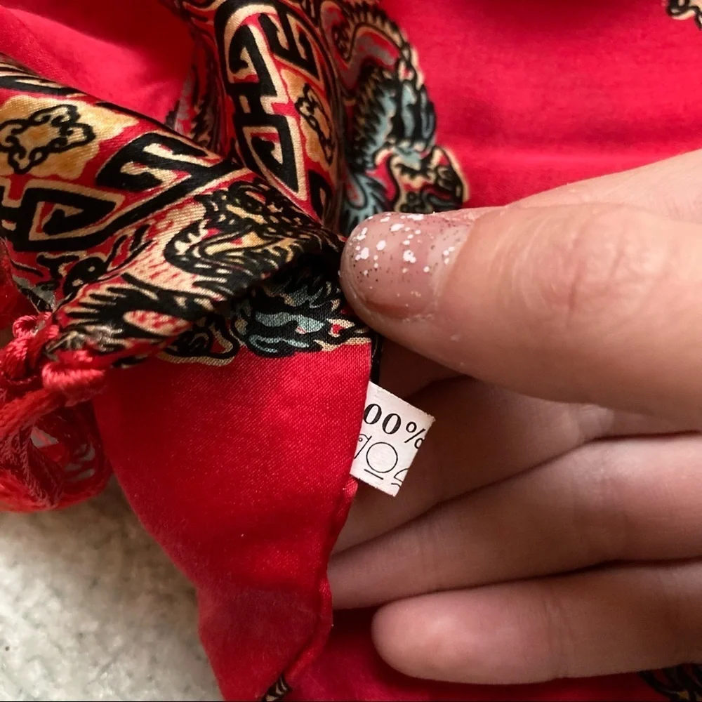 100% silk red fringed scarf